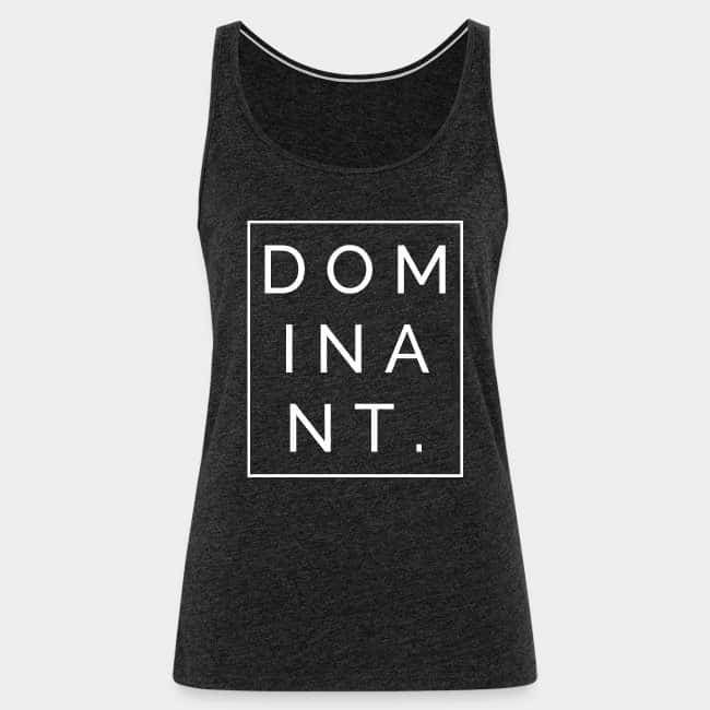 Charcoal marl tank top with the word “DOMINANT.” inside a white frame